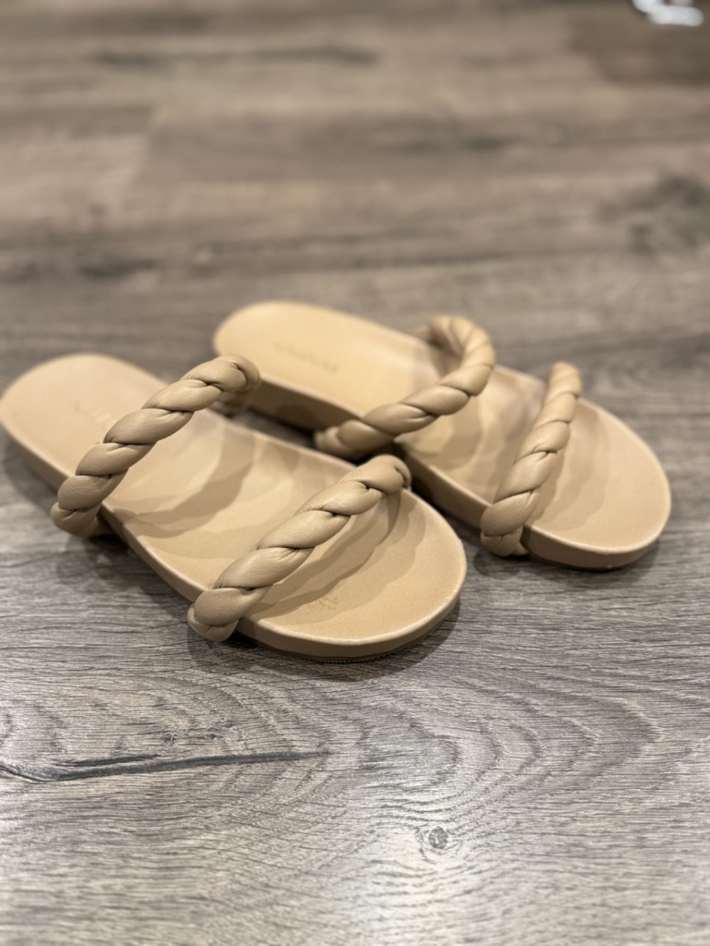 Kaanas Braided Boho Double-Strap Leather Slide Sandals in Beige Size 8
